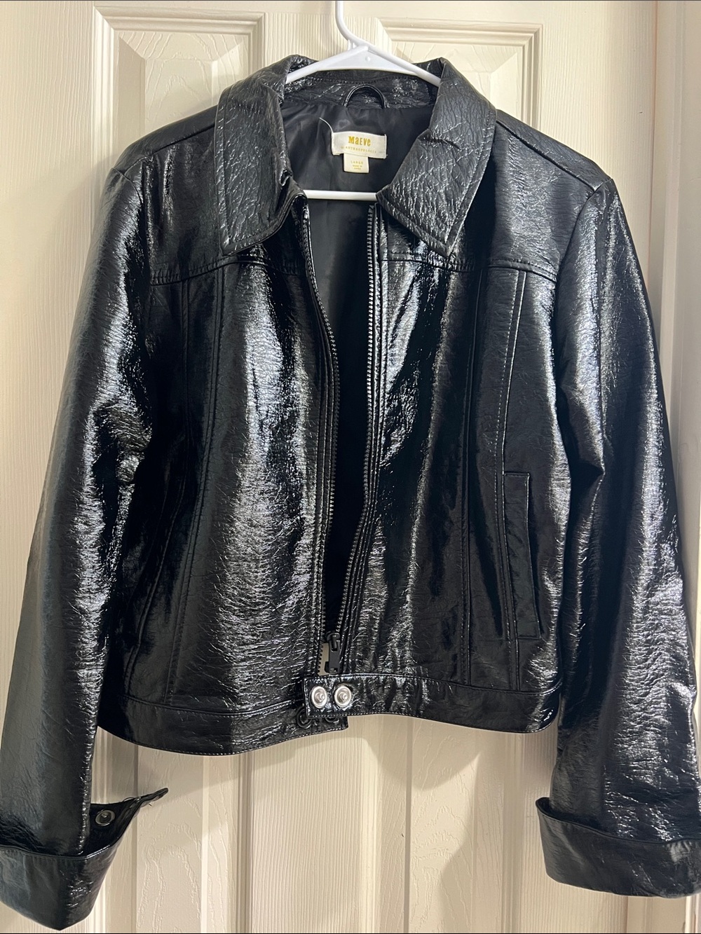 Anthropologie Shiny Black Patent-Look Zip Jacket